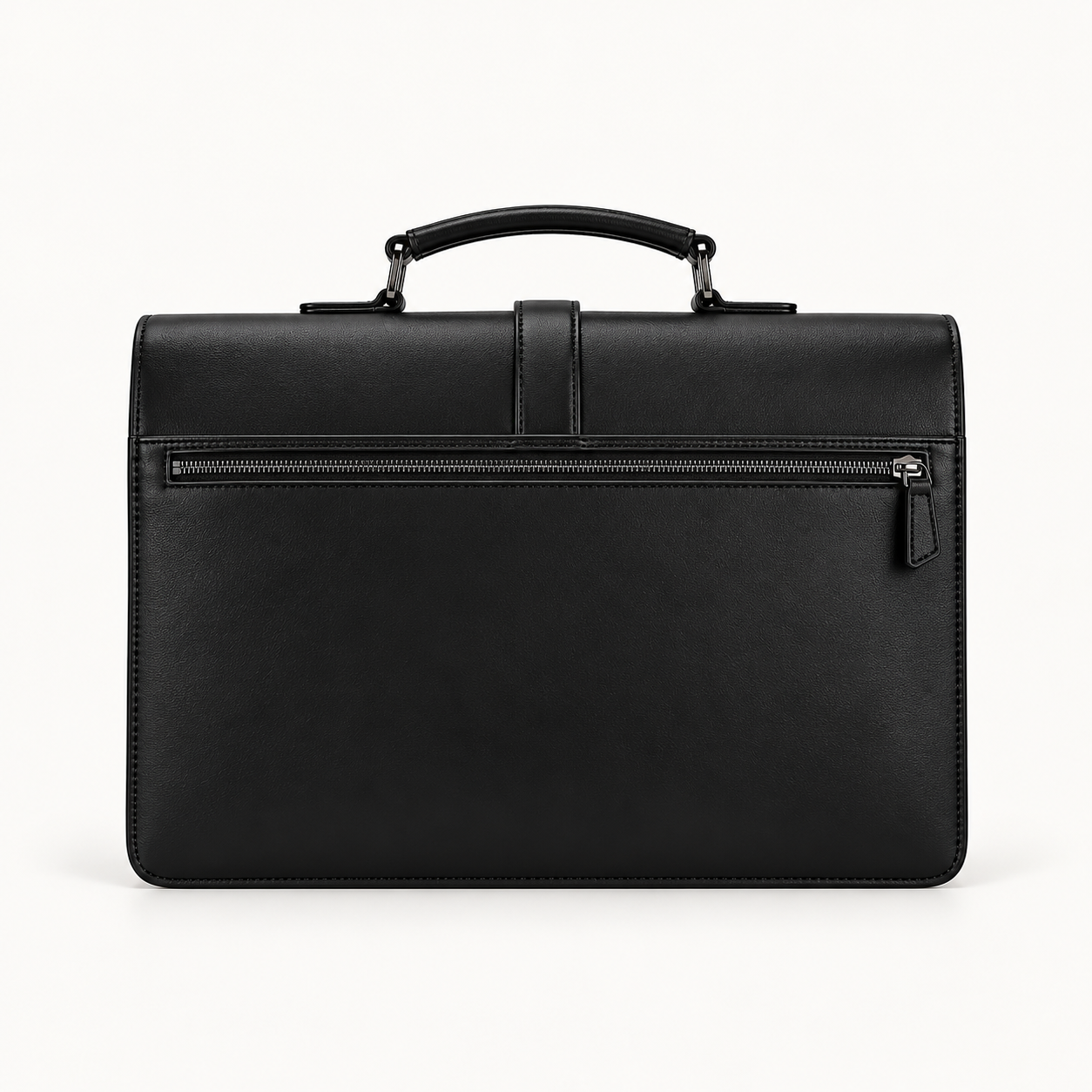 Men's Jet Black Leather Executive Briefcase – Classic Buckle-Flap Business Bag Gallery